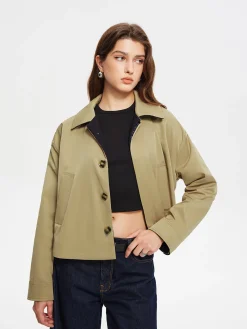 Hot Contrast Belt Button Trench Coat Outerwear|Coats