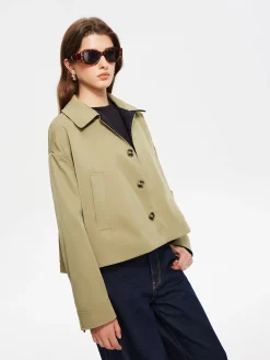 Hot Contrast Belt Button Trench Coat Outerwear|Coats