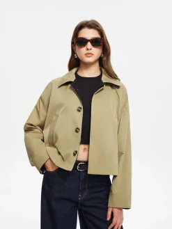 Hot Contrast Belt Button Trench Coat Outerwear|Coats