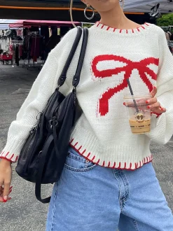 Discount Contrast Binding Bow Sweater Sweater Tops|Sweaters & Cardigans