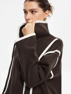 New Contrast Binding Breasted Long Coat Outerwear|Coats