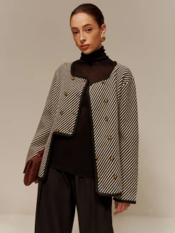 Clearance Contrast Binding Button Short Coat Sweater Tops|Outerwear