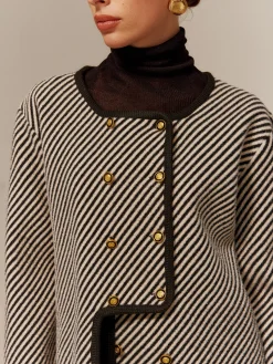 Clearance Contrast Binding Button Short Coat Sweater Tops|Outerwear