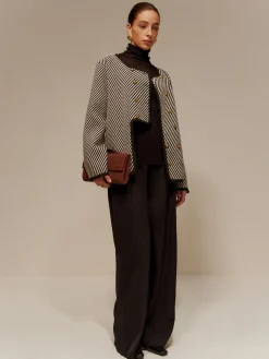 Clearance Contrast Binding Button Short Coat Sweater Tops|Outerwear