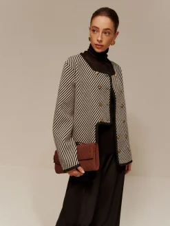 Clearance Contrast Binding Button Short Coat Sweater Tops|Outerwear