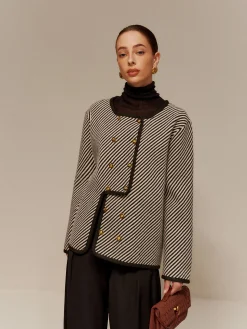 Clearance Contrast Binding Button Short Coat Sweater Tops|Outerwear