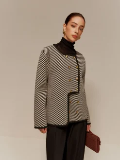 Clearance Contrast Binding Button Short Coat Sweater Tops|Outerwear