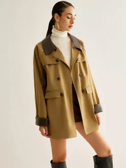 Discount Contrast Binding Button Trench Coat Outerwear|Coats