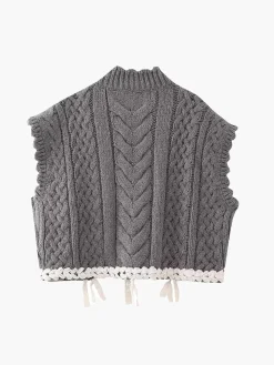 Online Contrast Binding Cable Sweater Vest Vests|Knitwear
