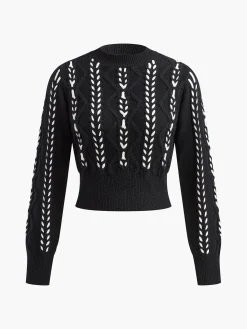 Clearance Contrast Binding Cinched Twist Sweater Sweater Tops|Sweaters & Cardigans
