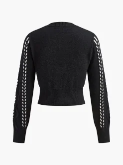 Clearance Contrast Binding Cinched Twist Sweater Sweater Tops|Sweaters & Cardigans