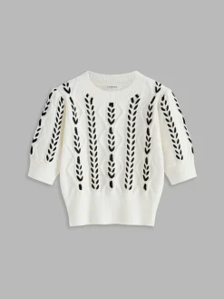 Sale Contrast Binding Corset Cable Knit Top Sweater Tops|Sweaters & Cardigans