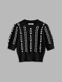 Sale Contrast Binding Corset Cable Knit Top Sweater Tops|Sweaters & Cardigans
