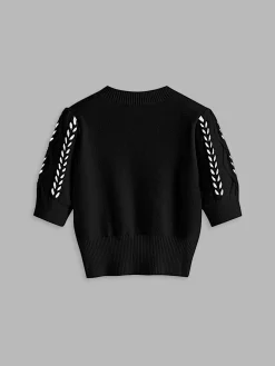 Sale Contrast Binding Corset Cable Knit Top Sweater Tops|Sweaters & Cardigans