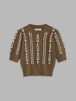 Sale Contrast Binding Corset Cable Knit Top Sweater Tops|Sweaters & Cardigans