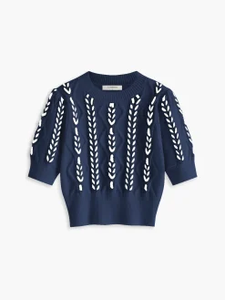 Sale Contrast Binding Corset Cable Knit Top Sweater Tops|Sweaters & Cardigans