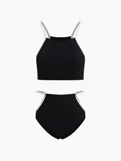 New Contrast Binding Cutout Bikini Set Swimwear|Tops