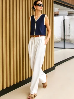 New Contrast Binding Golden Button Sweater Vest Sweater Vests|Sweaters & Cardigans