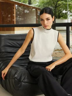Online Contrast Binding High Neck Knit Vest Sweater Vests|Sweaters & Cardigans