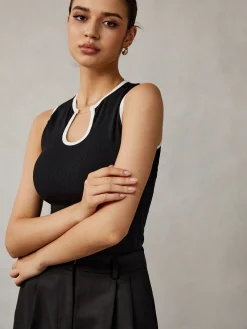 Outlet Contrast Binding Keyhole Neckline Tank Top Tank Tops & Camis|Tops