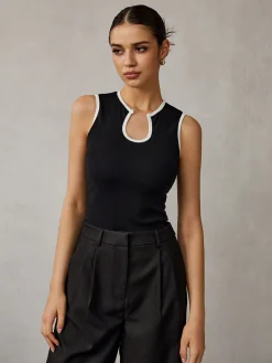 Outlet Contrast Binding Keyhole Neckline Tank Top Tank Tops & Camis|Tops