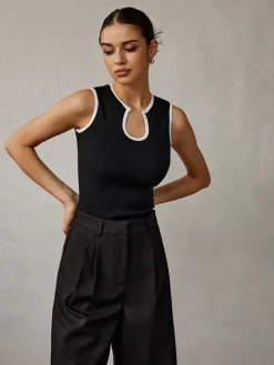 Outlet Contrast Binding Keyhole Neckline Tank Top Tank Tops & Camis|Tops
