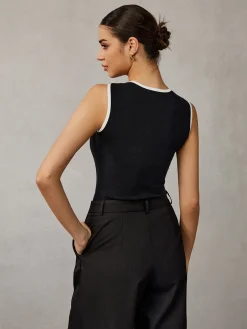 Outlet Contrast Binding Keyhole Neckline Tank Top Tank Tops & Camis|Tops