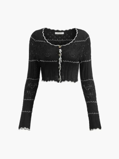 Online Contrast Binding Knit Cardigan Cardigans|Sweaters & Cardigans