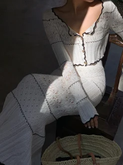 Online Contrast Binding Knit Maxi Skirt Skirts|Knitwear