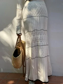 Online Contrast Binding Knit Maxi Skirt Skirts|Knitwear