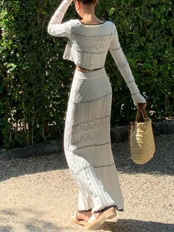 Online Contrast Binding Knit Maxi Skirt Skirts|Knitwear