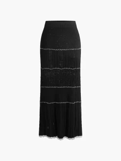 Online Contrast Binding Knit Maxi Skirt Skirts|Knitwear
