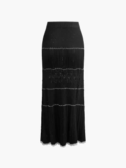 Online Contrast Binding Knit Maxi Skirt Skirts|Knitwear