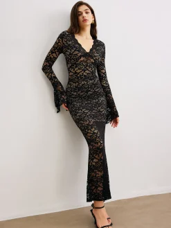 Sale Contrast Binding Lace Dress Casual Dresses|Cocktail & Party Dresses