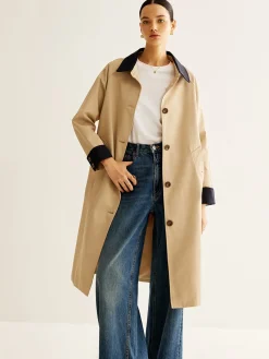 New Contrast Binding Long Trench Coat Outerwear|Coats