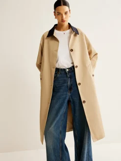 New Contrast Binding Long Trench Coat Outerwear|Coats