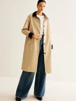 New Contrast Binding Long Trench Coat Outerwear|Coats