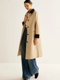 New Contrast Binding Long Trench Coat Outerwear|Coats