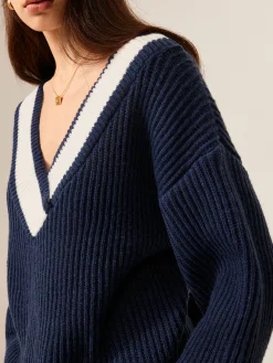 Hot Contrast Binding Off-Shoulder Sweater Sweater Tops|Sweaters & Cardigans
