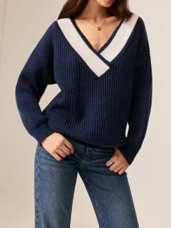 Hot Contrast Binding Off-Shoulder Sweater Sweater Tops|Sweaters & Cardigans