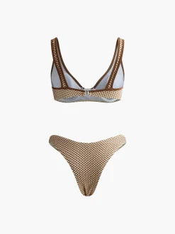 New Contrast Binding Plaid Bikini Set Swimwear|Tops