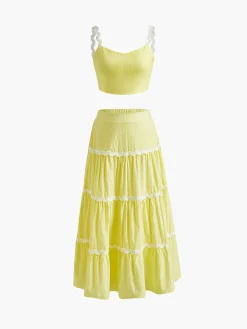 Discount Contrast Binding Pleated Skirt Set Skirt Sets|Long Sleeve Sets