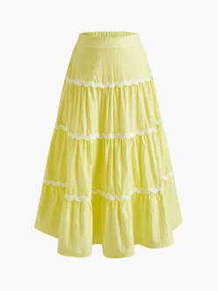 Discount Contrast Binding Pleated Skirt Set Skirt Sets|Long Sleeve Sets