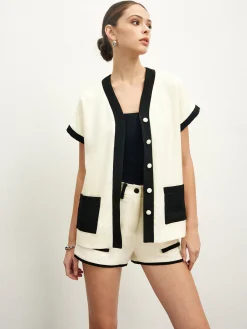 Contrast Binding Pockets Shirt Blouses & Shirts|Matching Sets