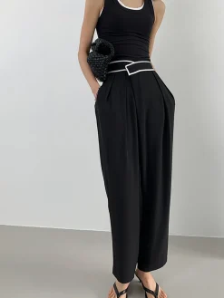 Online Contrast Binding Relaxed Casual Pants Pants|Bottoms