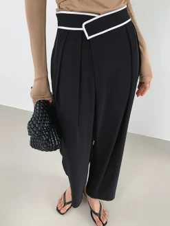Online Contrast Binding Relaxed Casual Pants Pants|Bottoms