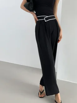 Online Contrast Binding Relaxed Casual Pants Pants|Bottoms