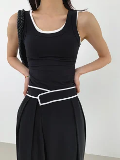 Online Contrast Binding Relaxed Casual Pants Pants|Bottoms