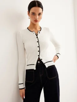 Best Contrast Binding Ribbed Button Cardigan Cardigans|Sweaters & Cardigans