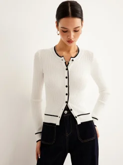 Best Contrast Binding Ribbed Button Cardigan Cardigans|Sweaters & Cardigans